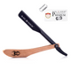 A straight edge barber razor with a wooden handle and a black blade, alongside a set of 10 individually wrapped double-edge razor blades. Black Widow Razors